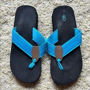 Blue sequined and Black Flip Flops